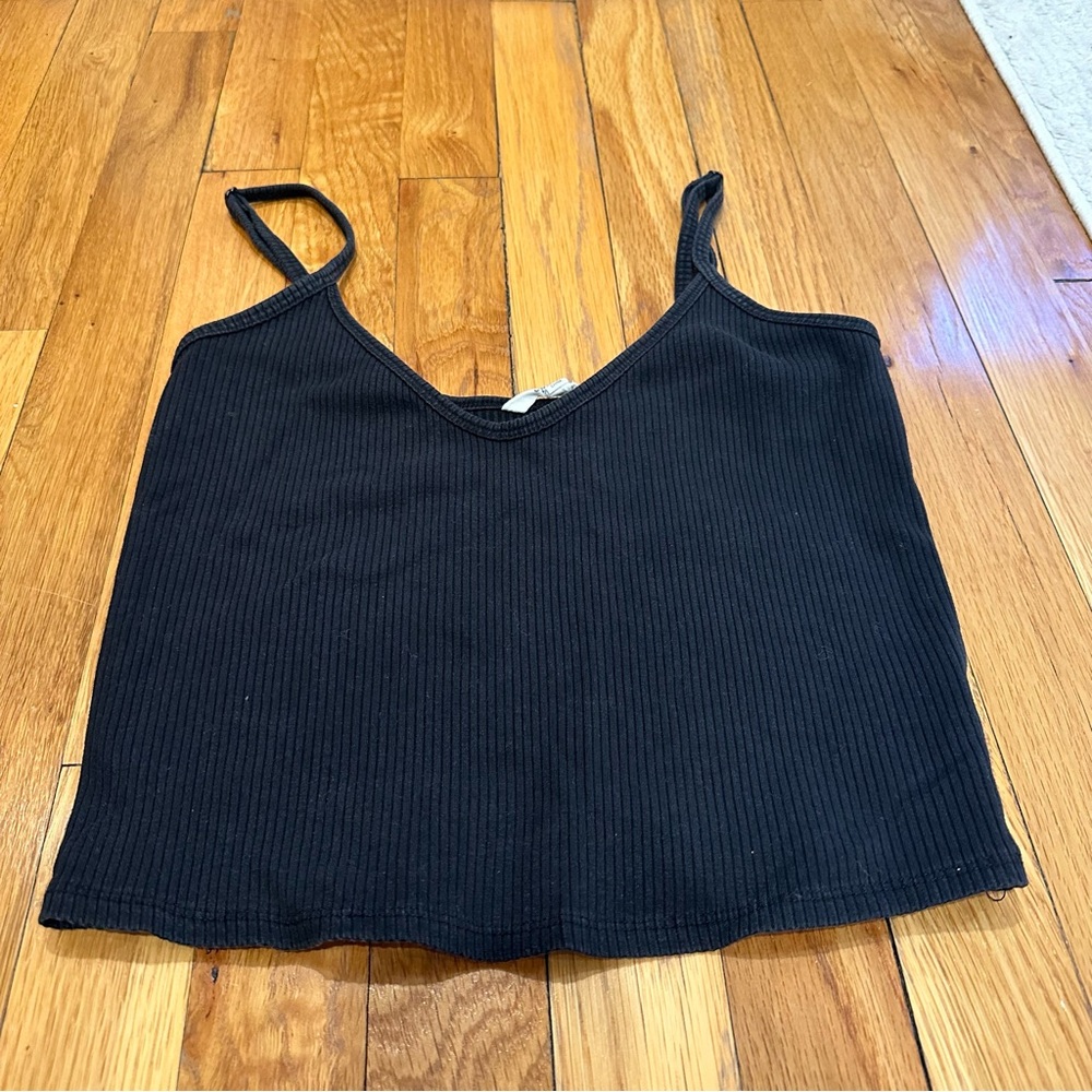 Splendid Cropped Black Ribbed Camisole